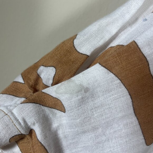 Magaschoni Women's 3/4 Sleeve Brown White 100% Linen Button-Up Shirt Medium! - Picture 3 of 5